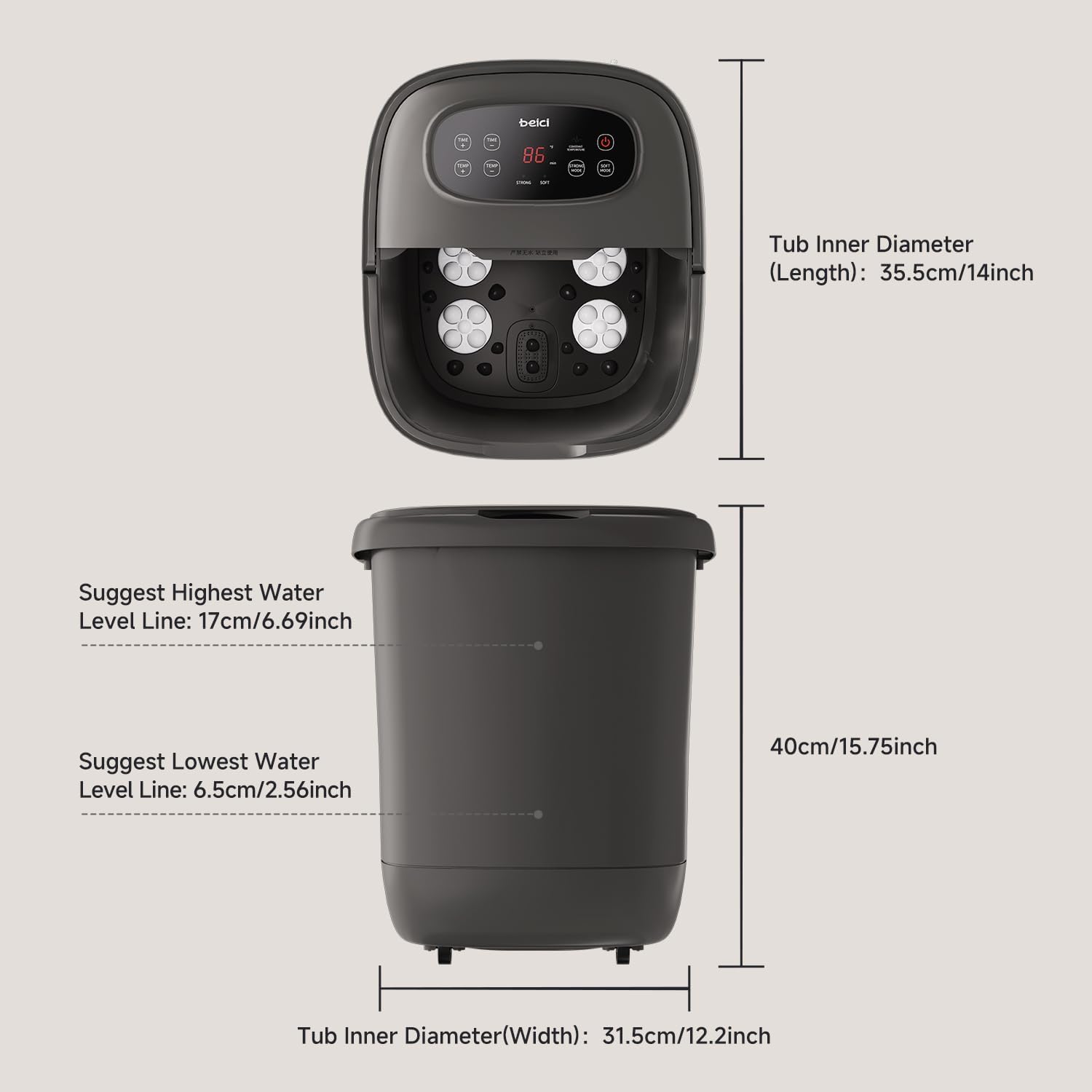 High Depth 14in Feet Foot Spa Electric Rotary Massage with PTC Heating System,Foot Bath with Timer Constant Temperature Control,Handle,and Six Set Electric Massage Balls