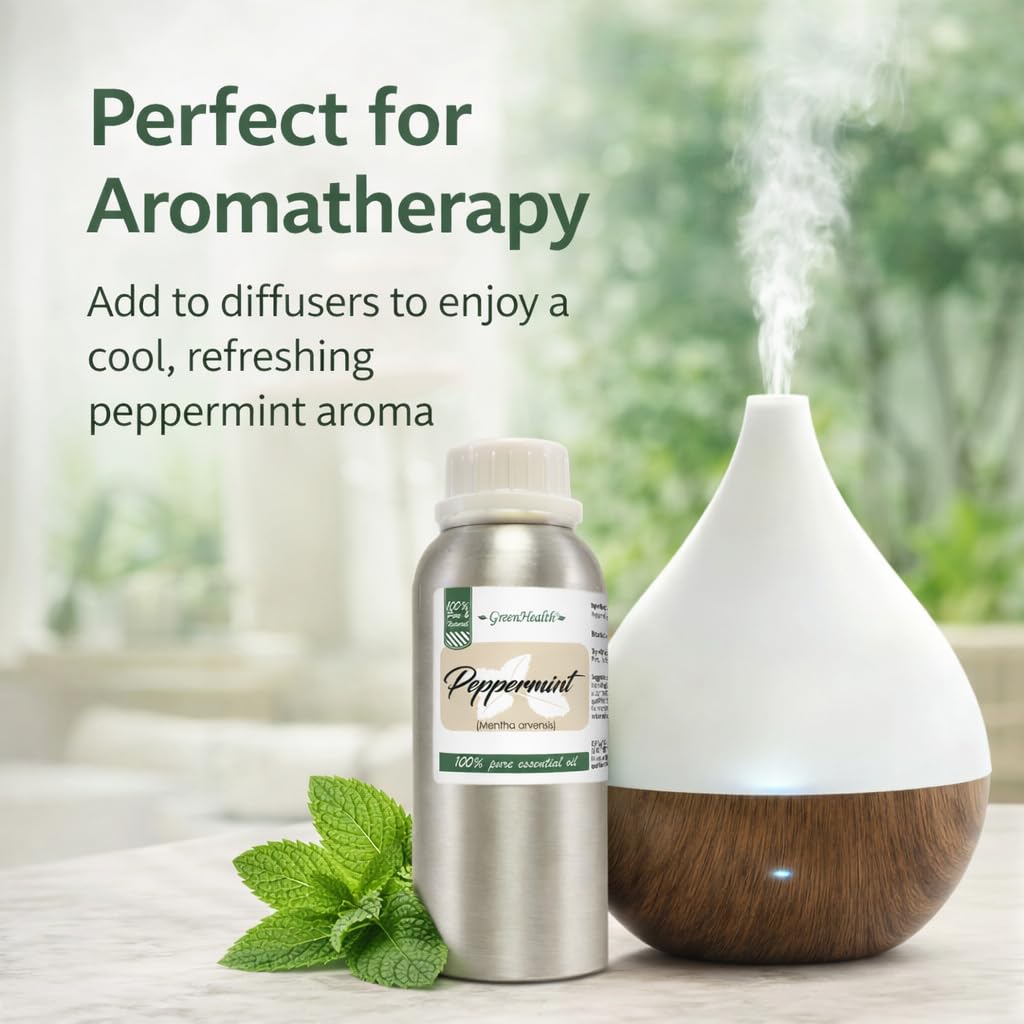 Peppermint Essential Oil – 8 fl oz (237 ml) Aluminum Bottle w/Plug Cap – 100% Pure Essential Oil – GreenHealth