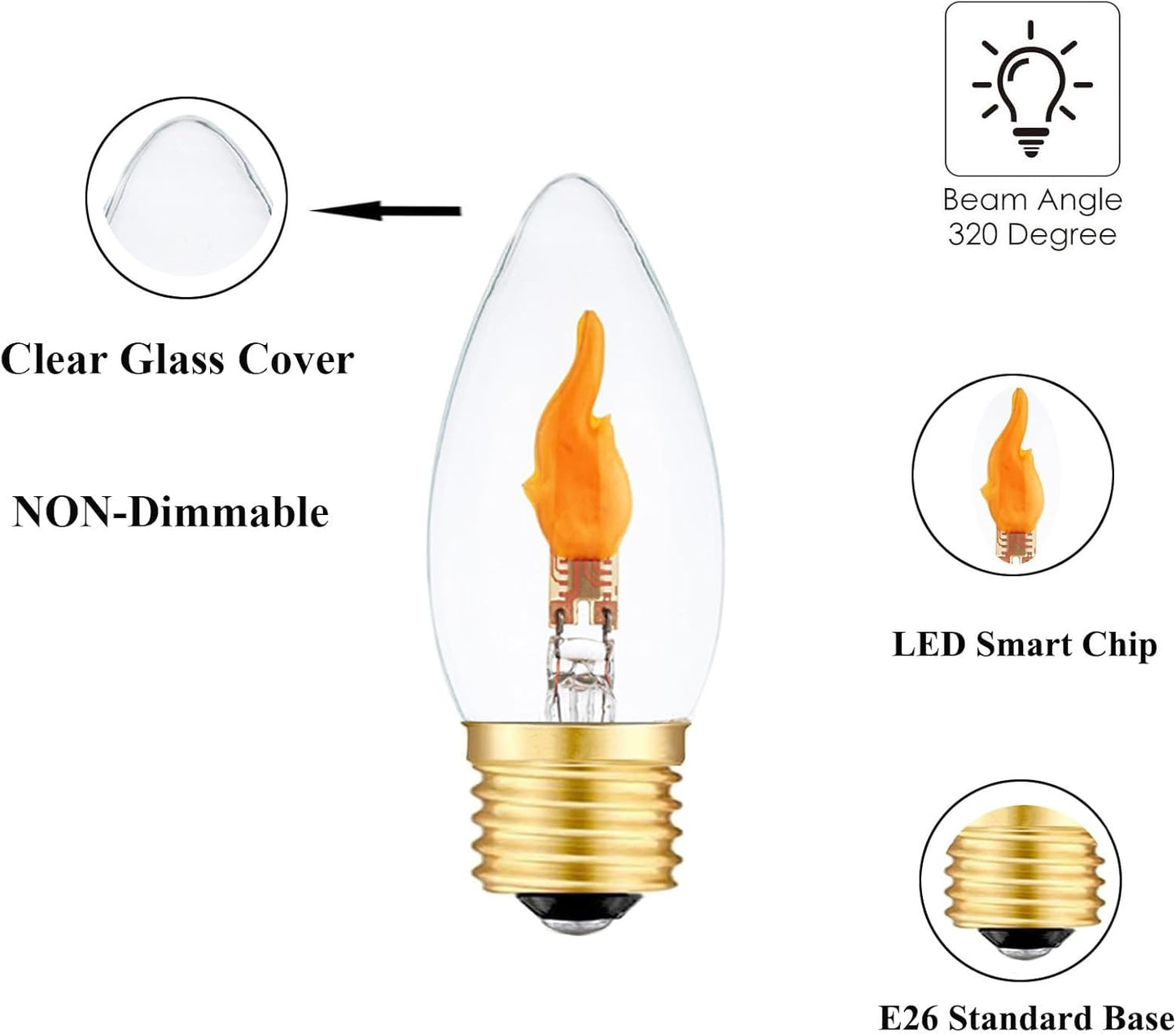 Sunaiony LED Flickering Light Bulbs E26 Flame Effect Bulb Standard Base, Fire Light Bulbs for Halloween Christmas Decoration, 2 Pack