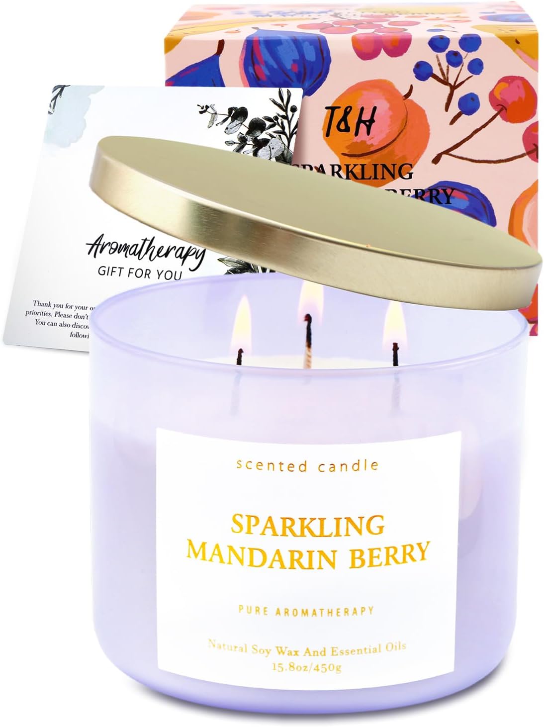 Sparkling Mandarin Berry 3-Wick Soy Candle | 15.8 oz Large Summer Candle for Home | Citrus Berry Scented Candles for Women | Clean Long-Lasting Burn | Gift Ready