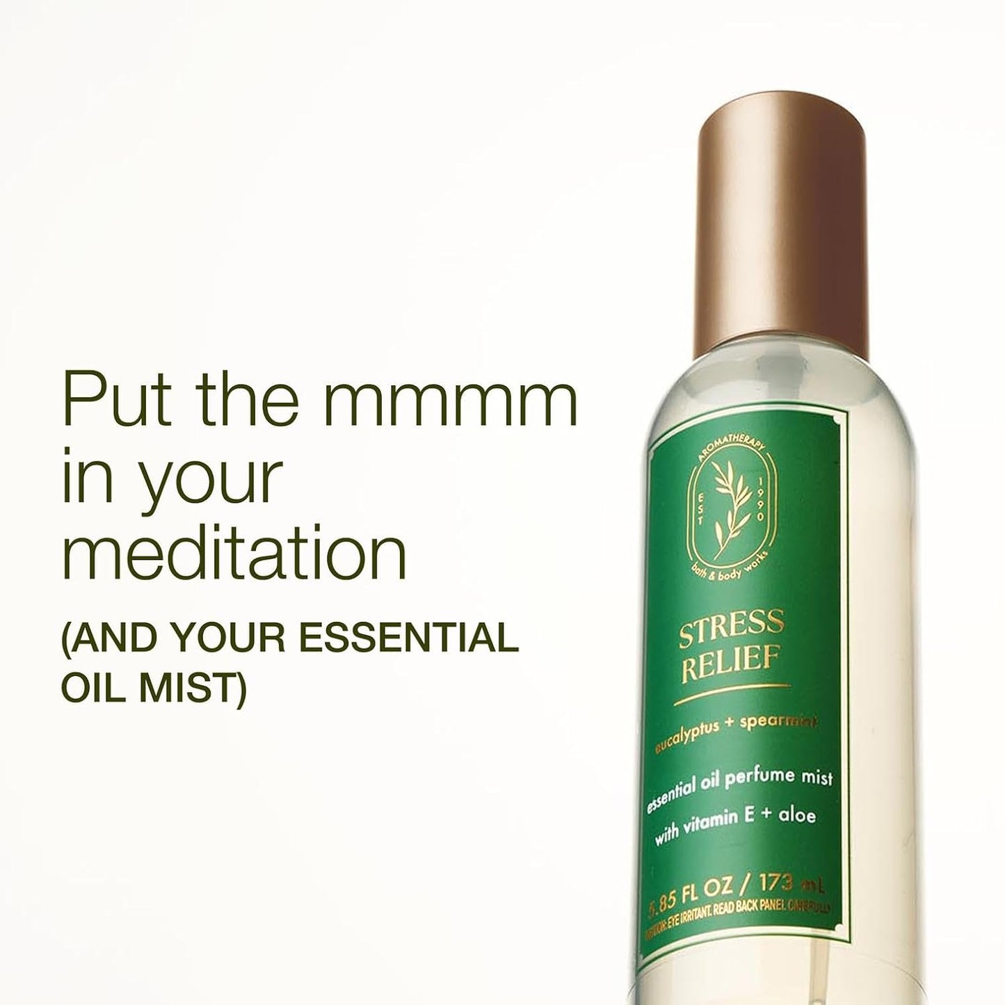 Bath & Body Works Aromatherapy Eucalyptus Spearmint Essential Oil Mist, Body Spray with Vitamin E and Aloe, Pillow Spray for Stress Relief, 5.3 fl oz - 1 Pack