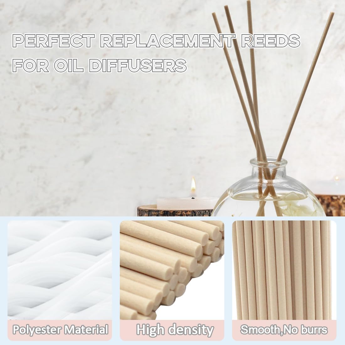 100PCS Reed Diffuser Sticks, 8 Inch Rattan Fiber Sticks Essential Oil Aroma Diffuser Sticks,Long-Lasting Diffuser Replacement Sticks (White)