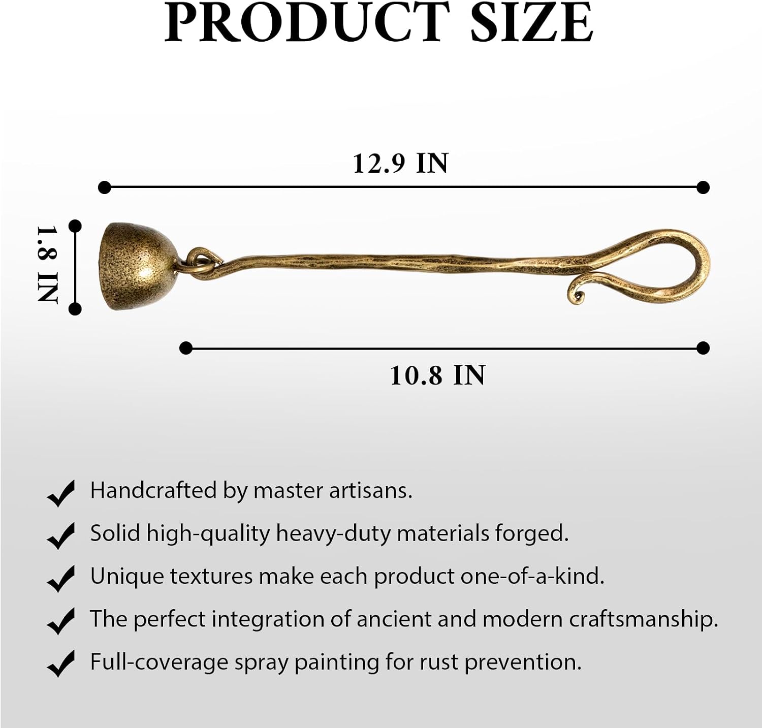 BEGINS Candle Snuffer Gold Hand-Forged Steel, Long Handle Vintage Candle Wick Extinguisher, Solid Metal Retro Candle Accessory