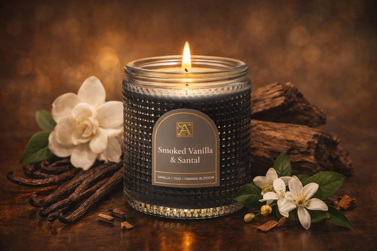 Aromatique, Smoked Vanilla & Santal Scent, Textured, Elegant Candle with Metal Lid, Home Fragrance for Relaxing Atmosphere, 6 oz, Mother's Day Gifts, Bridal Showers, Anniversaries, Holiday Gifts.