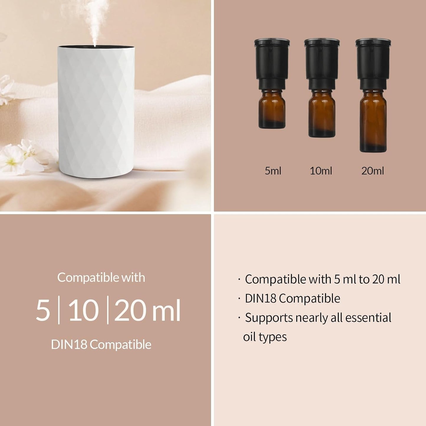 Waterless Essential Oil Diffuser - Portable Aromatherapy Scent Machine with 3 Mist Modes & Timer
