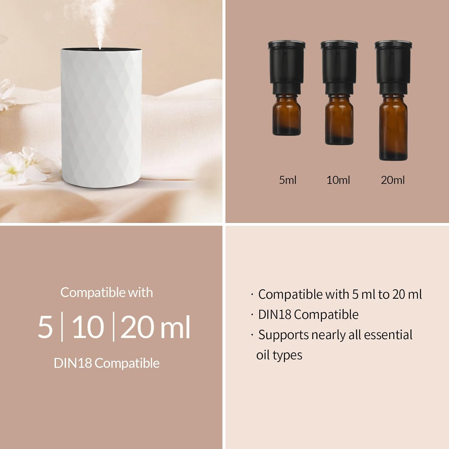 Waterless Essential Oil Diffuser - Portable Aromatherapy Scent Machine with 3 Mist Modes & Timer