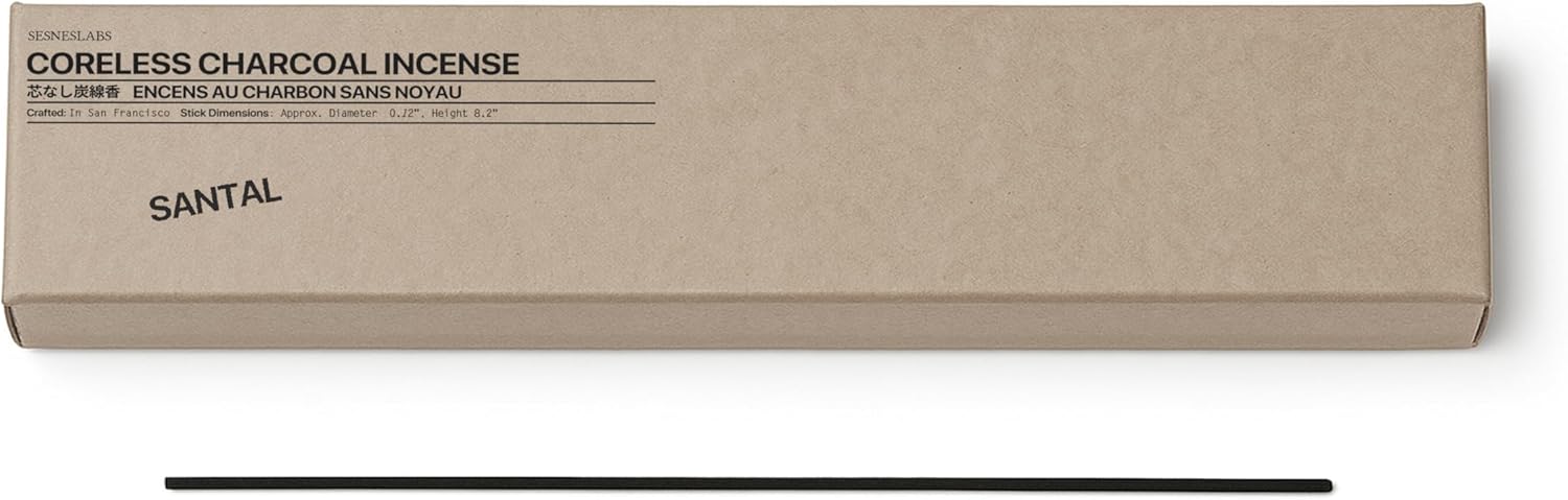 sesneslabs Santal Coreless Pure Incense Sticks, Artisan-Crafted Niche Scent, Exclusive Low-Smoke Bamboo Charcoal Formula, Clean-Burning, 1-Hour Burn Time, 20 Sticks