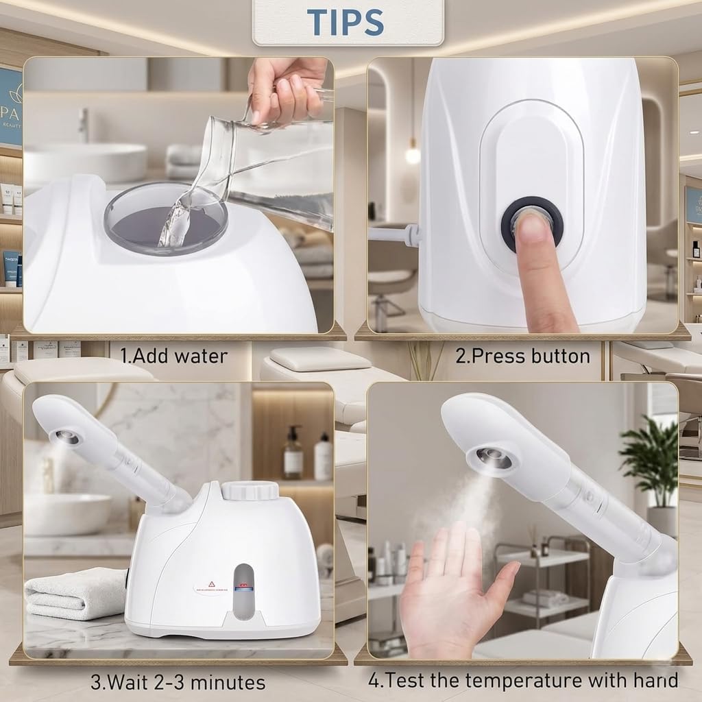 Facial Steamer Nano Ionic, Portable Face Steamer with Adjustable Arm, Deep Cleansing & Hydration, Home Spa Facial Steamer for Skin Care Routine, Pore Care Beauty Device