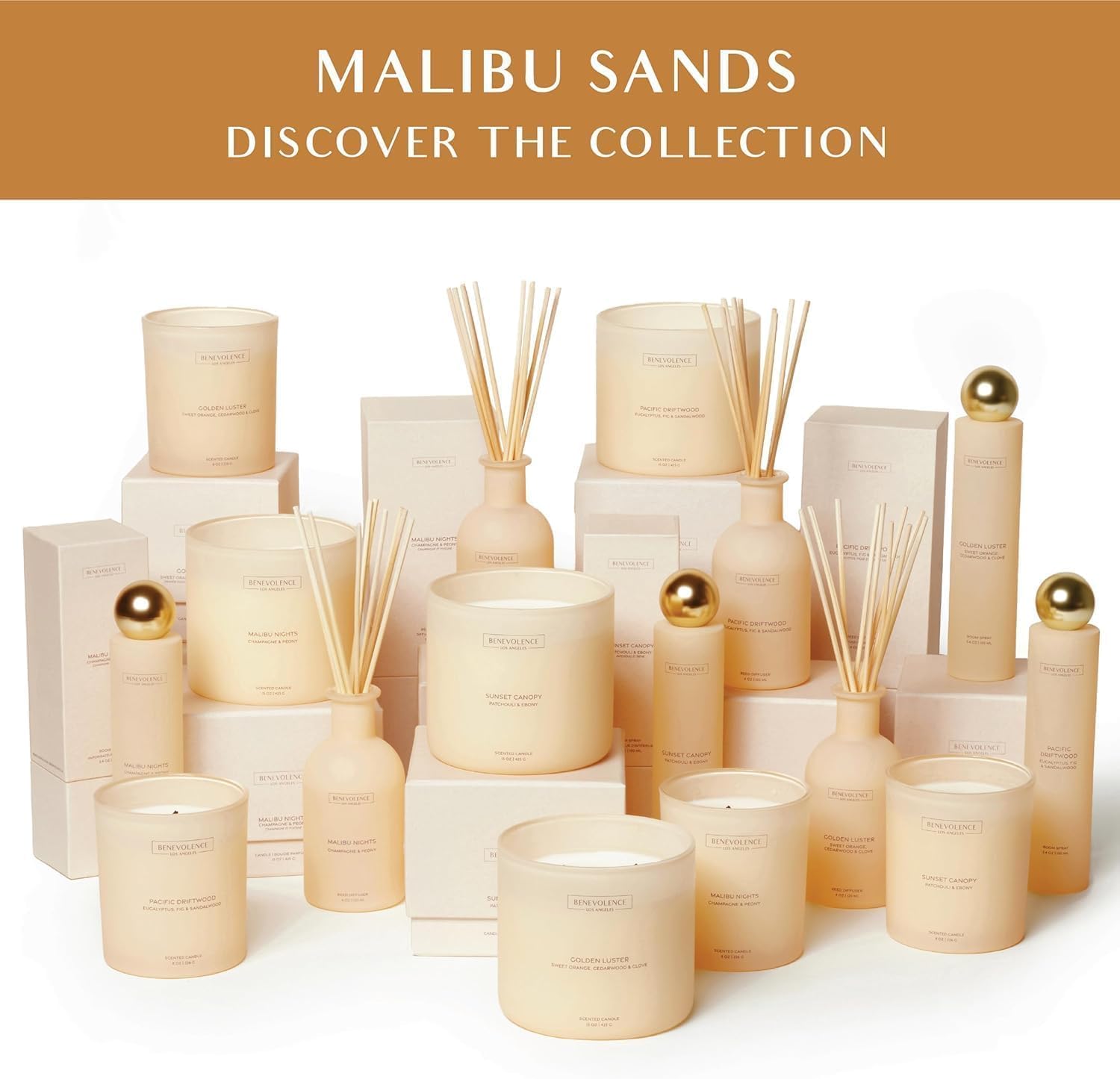 Orange, Cedarwood & Clove – Benevolence LA Large 3-Wick Scented Candle for Home | 15oz, 50-Hour Burn | Soy Wax, Cotton Wicks | Gift Ideas for Women | Malibu Sands Collection