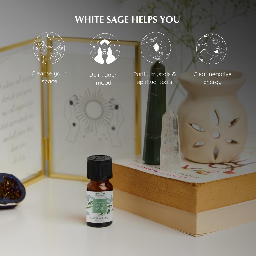 White Sage, White Sage with Lavender & Rose Essential Oil Diffuser Blend by Aromafume | 3 x 10ml | Essential Oil Blend | Smoke-Free, Non Toxic Alternative to Smudging