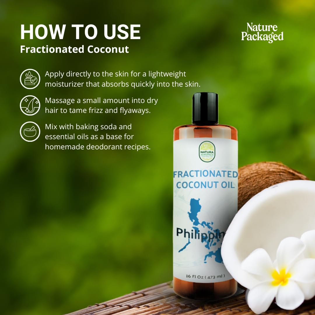 Fractionated Coconut Oil - Sourced Directly from our Farm Partner in the Philippines - Carrier Oil for Diluting Essential Oils, Body, Hair, and Skin Moisturizer - (16oz)