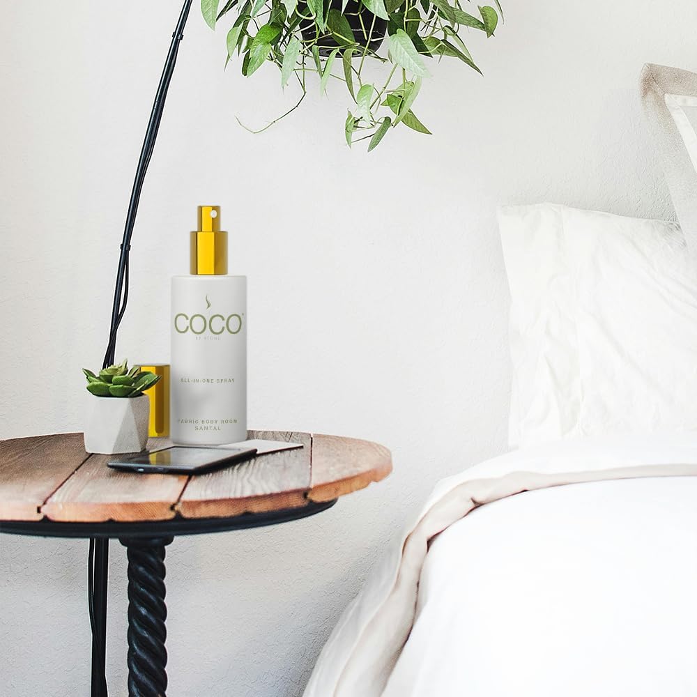 COCO by Stone 5oz All-in-One Spray (Santal) Shake & Spray Formula for Fabric, Pillows, Interiors, Clothing, Home Fragrance Accessories, Room Perfume, Room Deodorizer, Vegan & Cruelty-Free