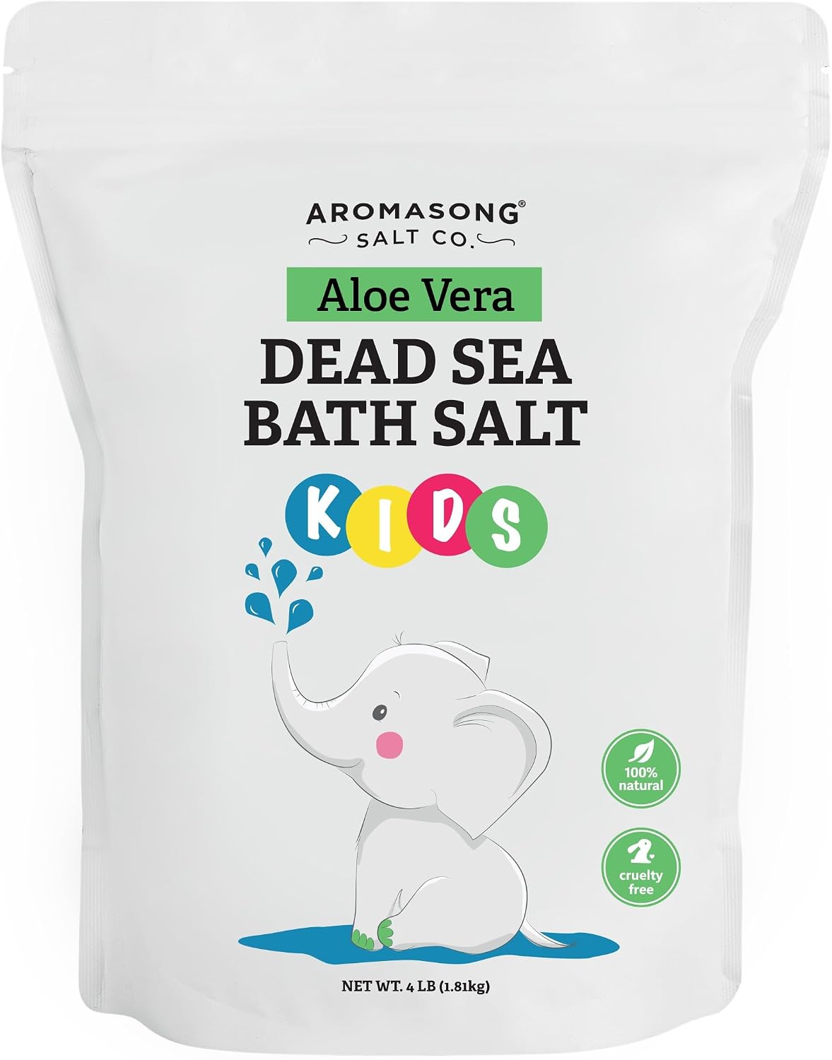 Aromasong Dead Sea Salt Kids Bath Soak with Aloe Vera – Soothing, Calming & Sleep-Ready – 4 Lbs Fine Grain Bulk Resealable Pack – 100% Pure & Natural Mineral-Rich Bath Salt