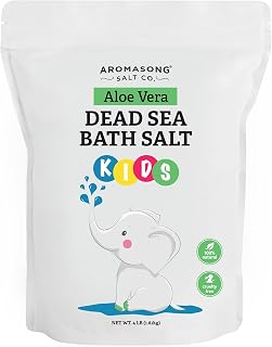 Aromasong Dead Sea Salt Kids Bath Soak with Aloe Vera – Soothing, Calming & Sleep-Ready – 4 Lbs Fine Grain Bulk Resealable Pack – 100% Pure & Natural Mineral-Rich Bath Salt