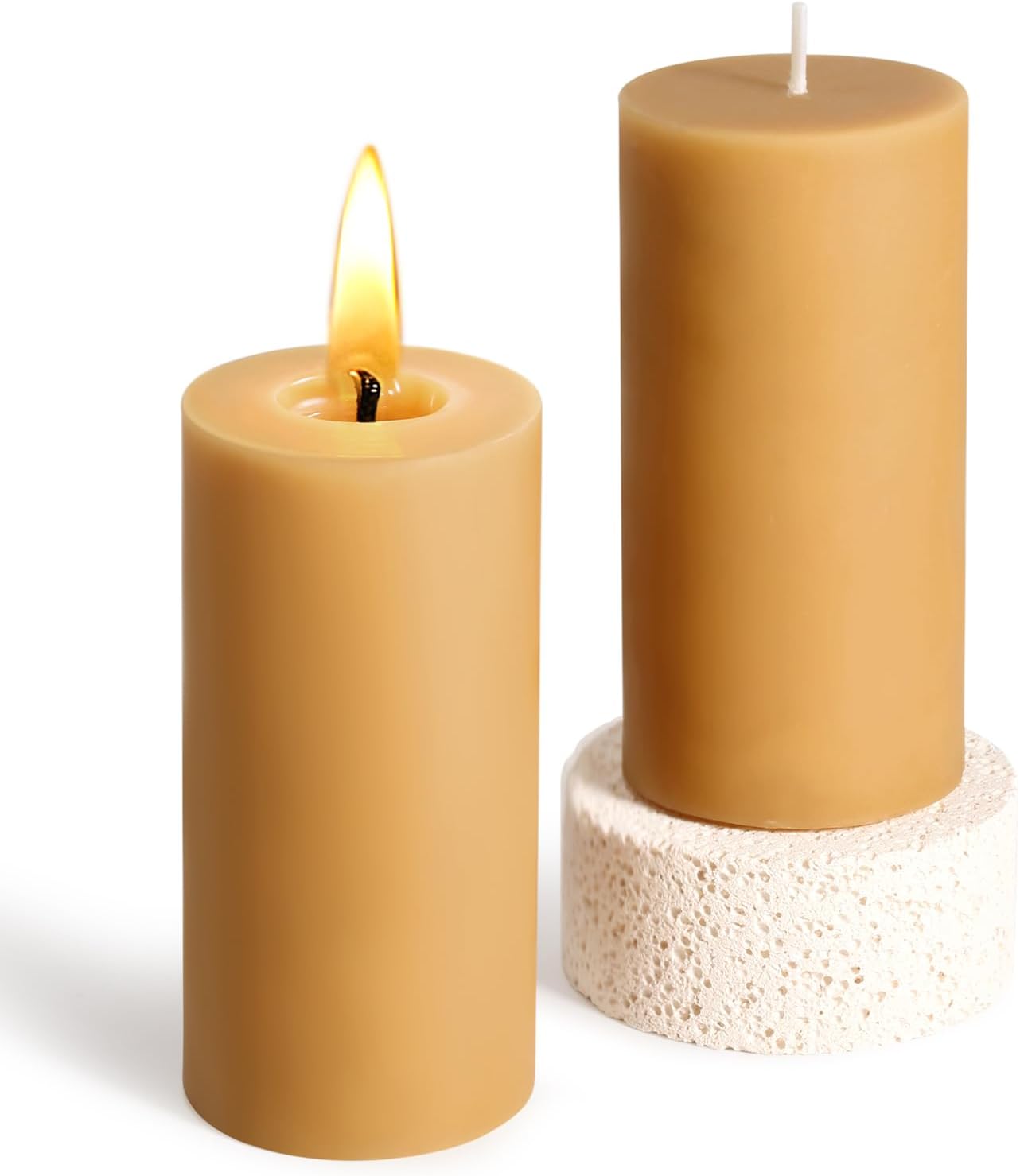 Beeswax Pillar Candles 2 Pack Natural Beeswax Pillar Candles,100% Pure Beeswax Candles- Long Burning,Organic Bees Wax Candles for Home,Church,Parties. (2 Packs)