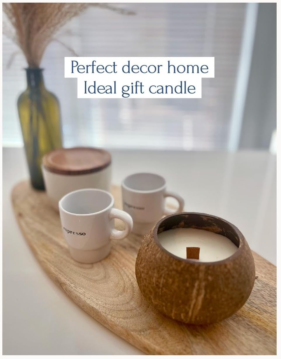Coconut Shell Candle with Wooden Wick – Lavender Scented, 100% Natural Coconut & Soy Wax, Hand-Poured, Eco-Friendly Decorative Candle, 6oz Gift
