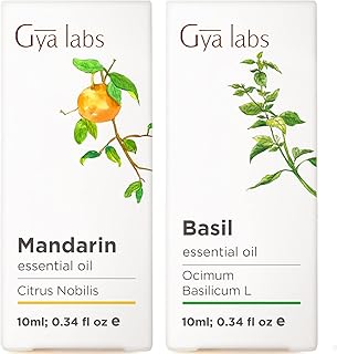 Mandarin Essential Oil for Skin & Basil Essential Oil for Diffuser Set - Aromatherapy Grade Essential Oils Set - 2x0.34 fl oz - Gya Labs