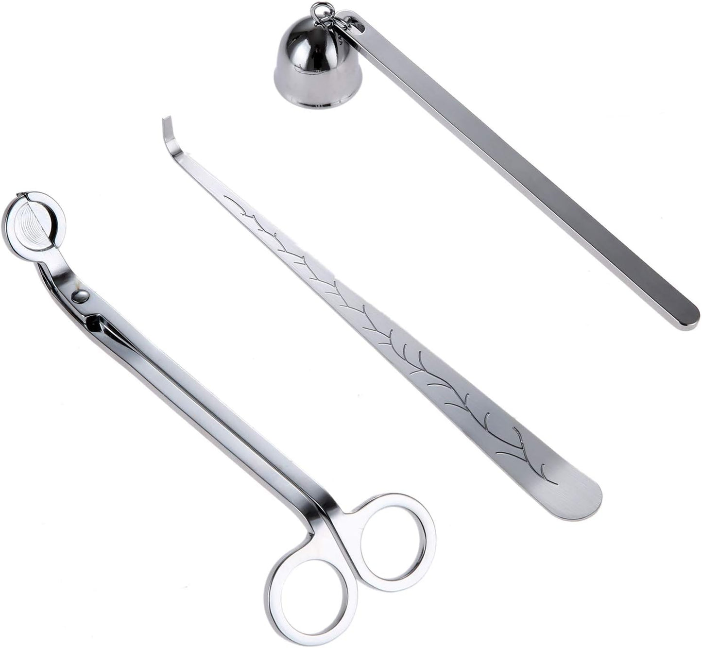 MUXSAM 3 in 1 Candle Accessories Set, Candle Wick Trimmer, Candle Snuffer, Candle Wick Dipper, Candle Wick Cutter Tools Set for Candles Lovers, Family, Party(Silver)
