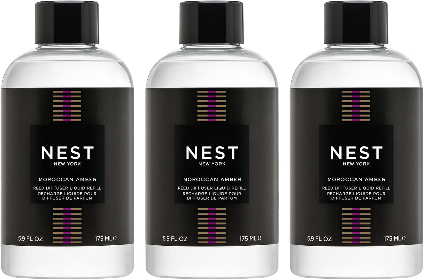 NEST New York Reed Diffuser Liquid Refill Bundle, Moroccan Amber - Includes Three 5.9 fl oz Refill Bottles