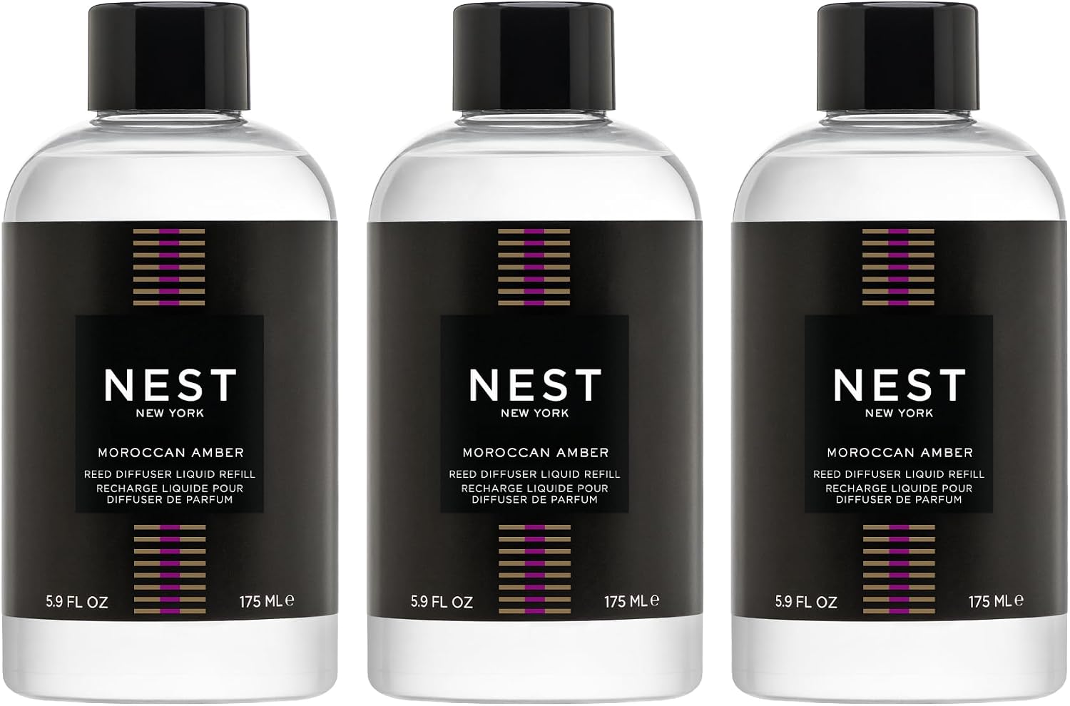 NEST New York Reed Diffuser Liquid Refill Bundle, Moroccan Amber - Includes Three 5.9 fl oz Refill Bottles