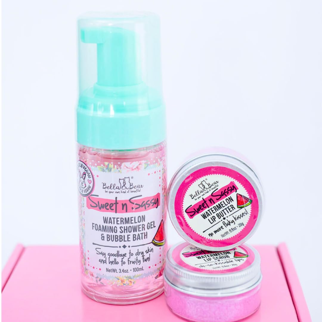 Bella & Bear Sweet 'n' Sassy Watermelon Foaming Shower Gel & Bubble Bath with Pump, Travel Size
