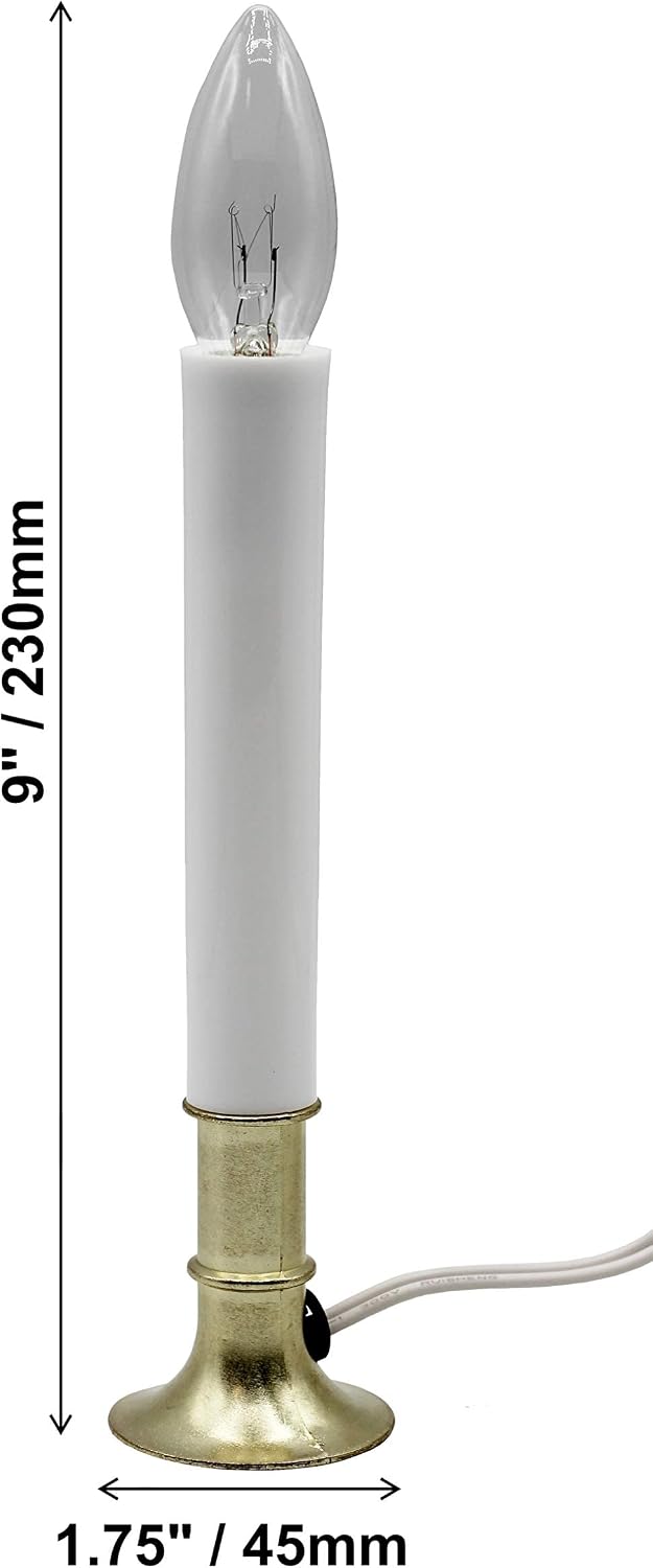 Creative Hobbies Electric Window Candle Lamp with Brass Plated Base, Dusk to Dawn Sensor Turns Candle on in Dark and Off in Light, Ready to Use!