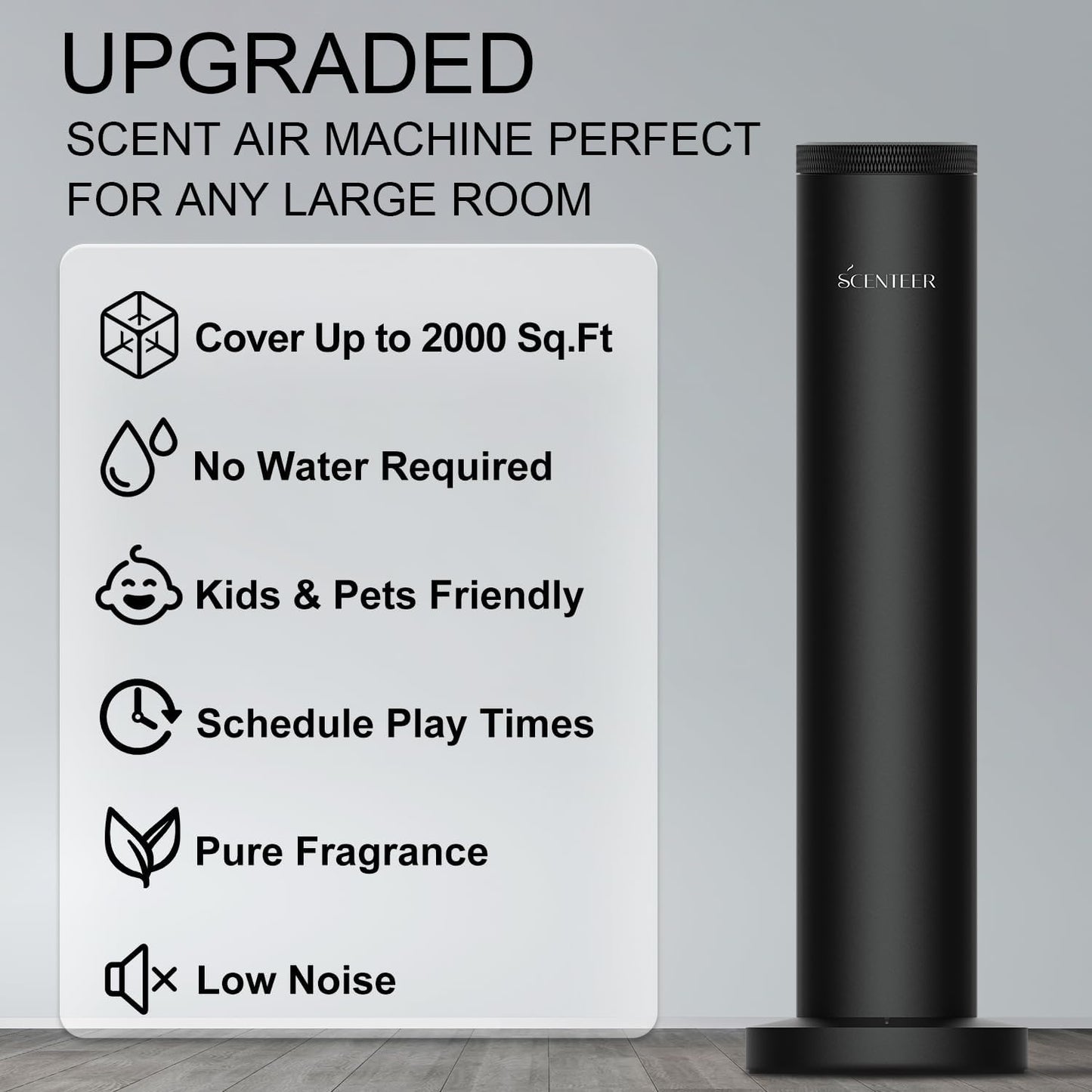 Wireless Hotel Scent Diffuser-Cordless Rechargeable Diffuser for Whole House- Scent Air Machine for Home -App Bluetooth Control - Waterless Essential Oil Diffuser for Large Room, Studio Office -Black