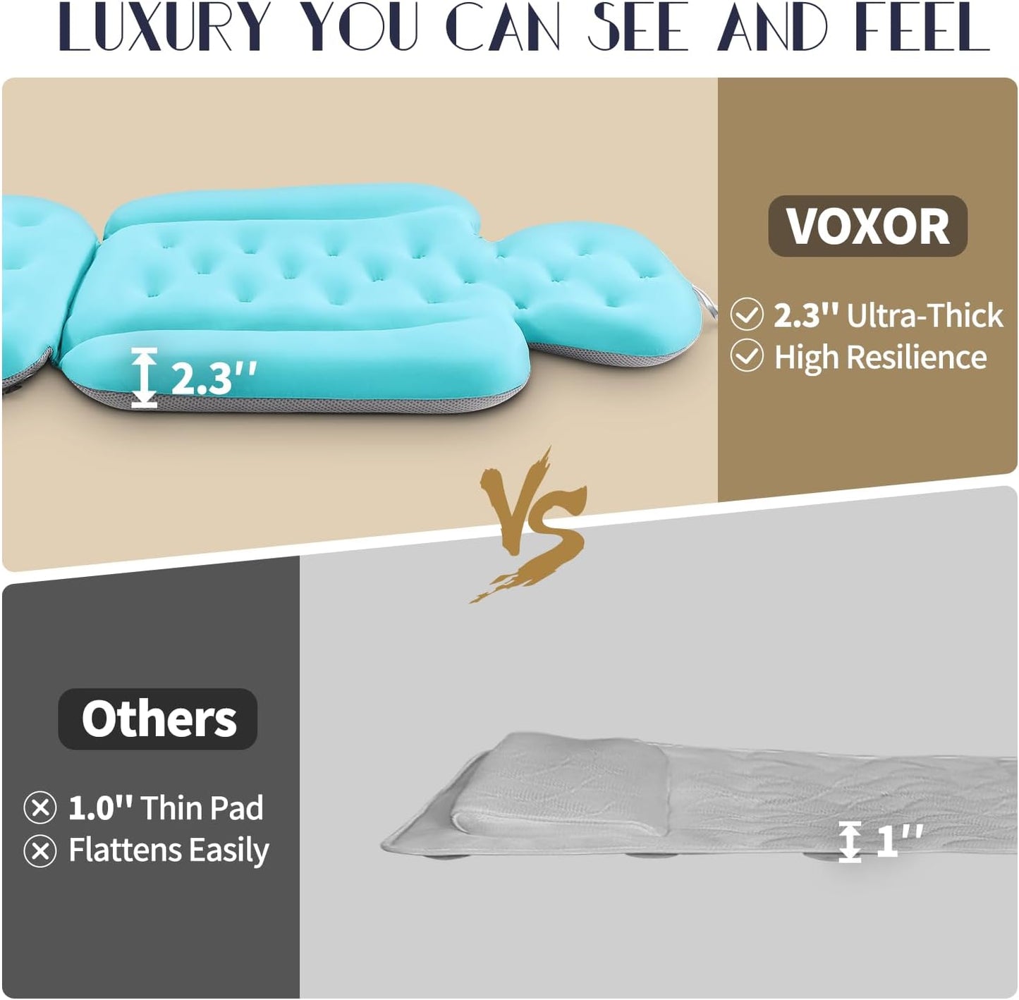 Full Body Bath Pillow for Bathtub, Thick Bathtub Cushion, Luxury Tub Pillow for Bath for Headrest Neck and Back Support Ocean Blue 51" x 16"