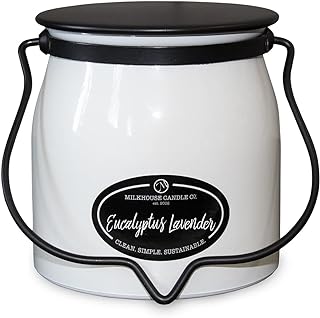 Milkhouse Candle Company Eucalyptus Lavender Soy Candle - Lavender | Eucalyptus | Soft Spice Scented - 16 oz Butter Jar with Lid, 65+ Hour Burn Time, Made in the USA