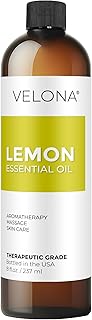 Lemon Essential Oil by Velona - 8 Fl Oz | Therapeutic Grade | for Aromatherapy Diffuser, Massage, Skincare, Haircare, Soapmaking | Undiluted