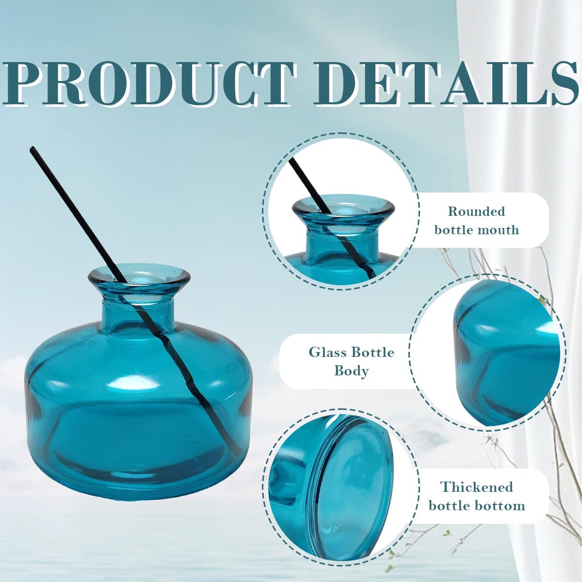 ericotry 1Pcs 200ml/6.7oz Empty Refillable Glass Diffuser Bottles Aromatherapy Jar Container Fragrance Accessories Use for DIY Replacement Reed Diffuser Sticks Sets Essential Oils Crafts Decor
