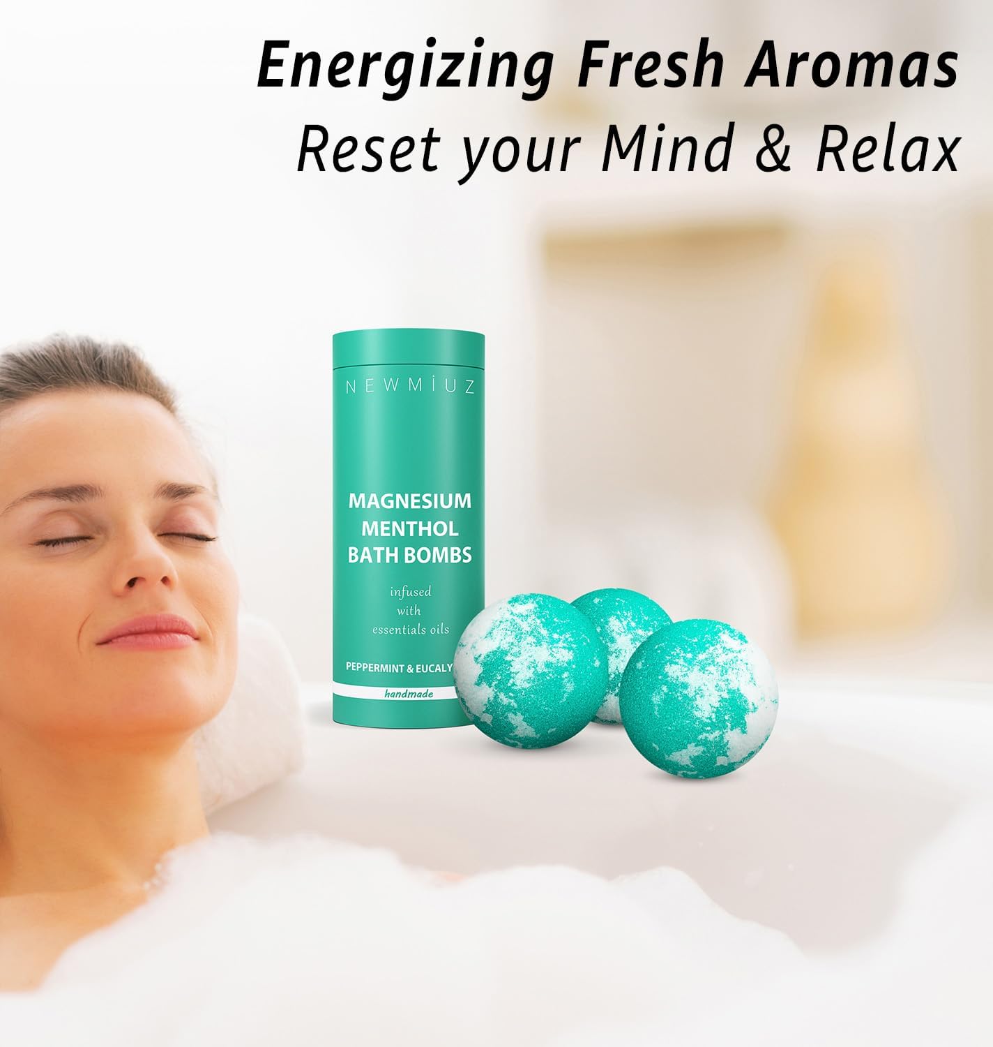 Magnesium Menthol Fizzing Bath Bomb Eucalyptus Peppermint Epsom Salt Refreshing Bubble Spa with Essential Oil Infused Post Workout Sore Muscles Recovery Gift