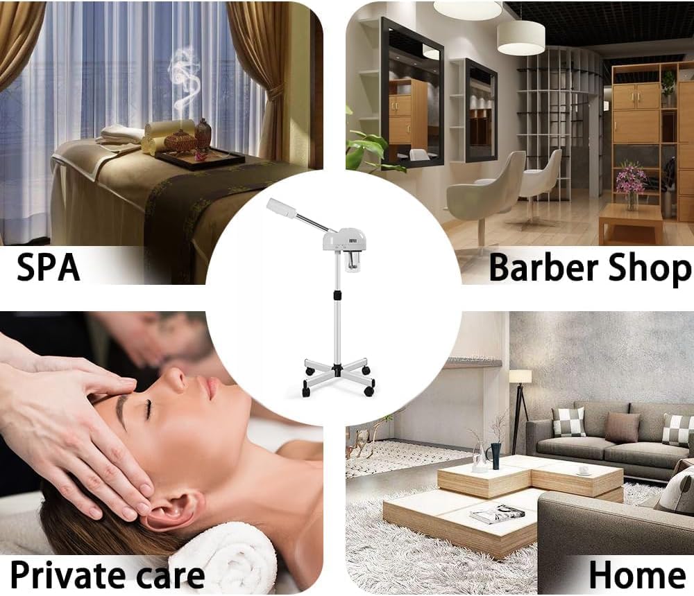 Professional Facial Steamer with Hot Mist Function, Stand Facial Steamer On Wheels, Height Adjustable & 360° Rotatable Nozzle, Use at Home & Salon SPA
