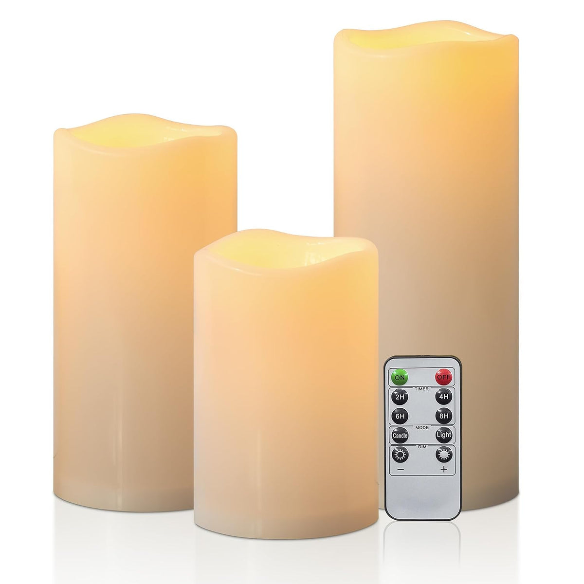 6" 8" 10" x 4" Waterproof Outdoor Flameless Candles Battery Operated LED Flickering Pillar Candles with Remote and Timer for