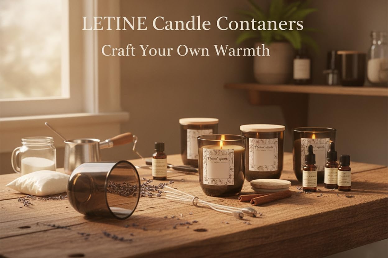 LETINE 12PCS 8oz Smoke Gray Glass Candle Jars with Lids - Perfect for Storage & Gifts | Durable Candle Containers for Bulk Candle Supplies, Wedding Favors & Christmas Decor