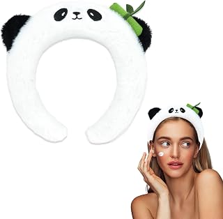 CURASA Cute Panda Headbands for Women & Girls - Kawaii Animal Hairbands for Kids & Adults - White Plush Spa Headbands for Face Washing & Skincare