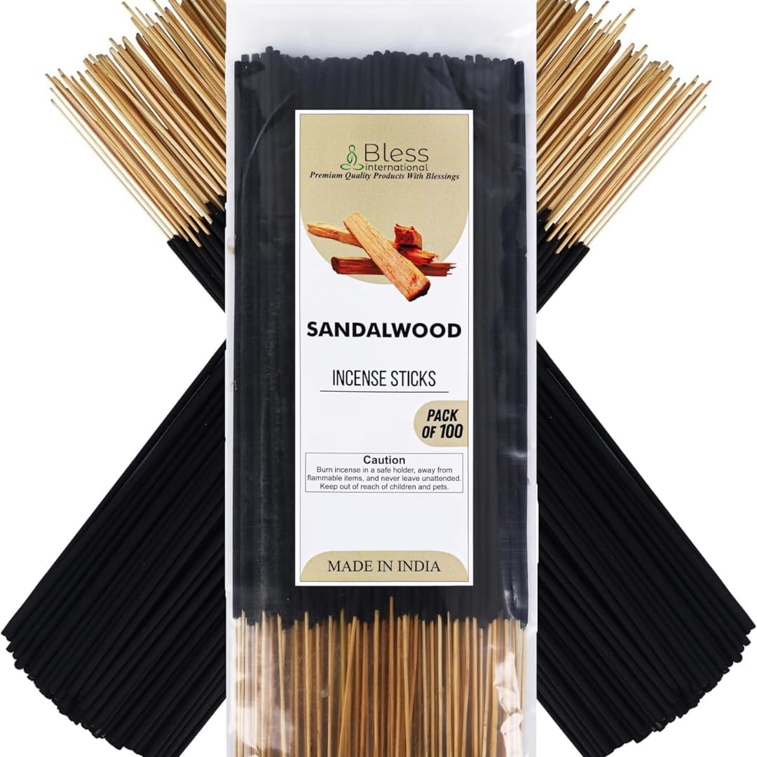 Bless-International-Sandalwood 100%-Natural-Handmade-Incense-Sticks Organic-Chemicals-Free-for-Relaxation-Positivity-Yoga-Meditation 12-Inches-1-Hour-Plus-Burning-Time-100-Sticks-250-GM
