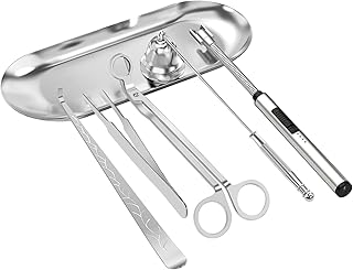 6 in 1 Candle Accessory Set,Candle Wick Trimmer Cutter,Candle Wick Dipper,Candle Wick Snuffer, Rechargeable Candle Lighter,Storage Tray Plate,Tweezers,Stainless Steel Candle Care Kit Home Gift