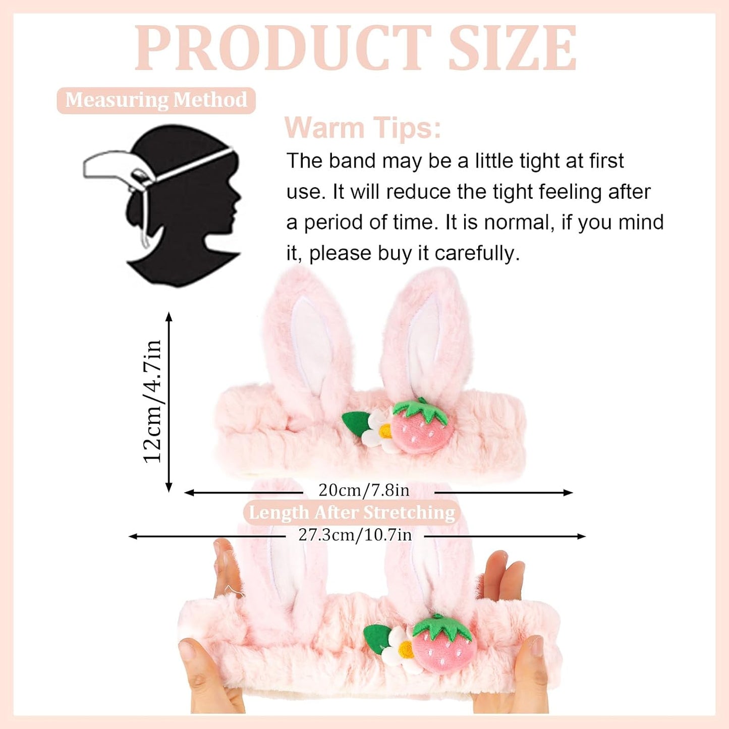 WHAVEL 3PCS Face Wash Headband and Wristband Set, Cute Rabbit Ears Headband for Washing Face Makeup Head band Wrist Towels Arm Bands (pink)
