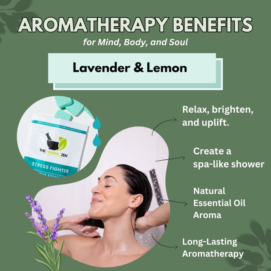 Stress Fighter Shower Steamers Aromatherapy for Relaxing - USA Made Mothers Day Gift for Mom - Lavender & Lemon Shower Bomb Tablets – Soothing Natural Essential Oils (10 Pack)