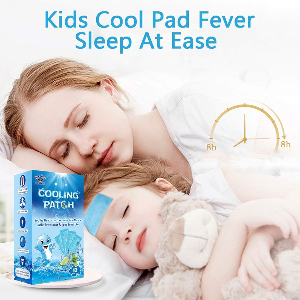 EASYEAH 12 Sheets Cooling Patches for Fever Discomfort & Pain Relief, Cooling Relief Fever Reducer, Soothe Headache Pain, Pack of 12