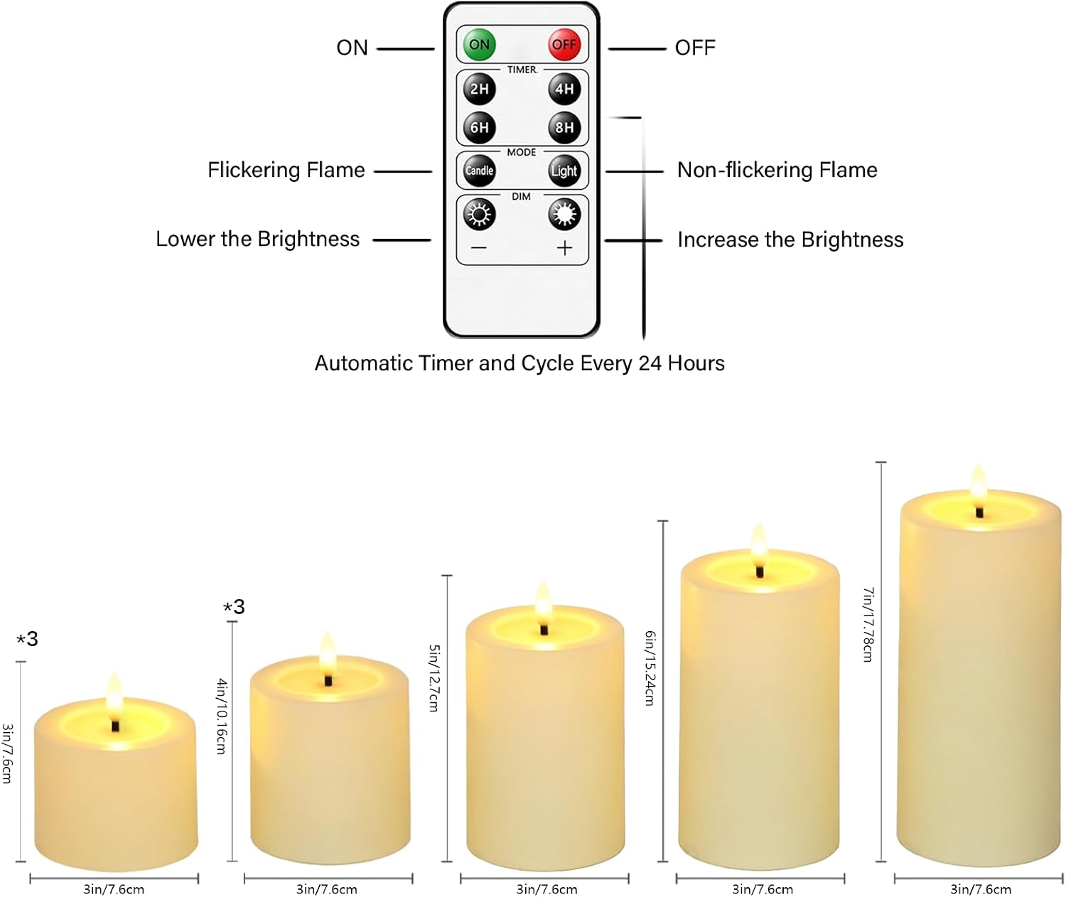 Sasigeiaa Flameless Candles with Remote - 9 Pack Battery Operated LED Fake Candles, Ivory (D3 x H3/4"/5"/6"/7" Assorted) for Festival, Home, Party Decor