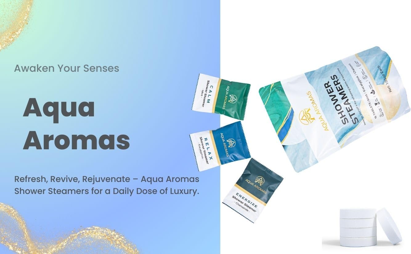 Aqua Aromas Shower Steamers - Aromatherapy Variety Shower Bombs, 15 Count - Eucalyptus, Chamomile, and Mint Essential Oils for Relaxation & Invigoration - Spa-Like Experience