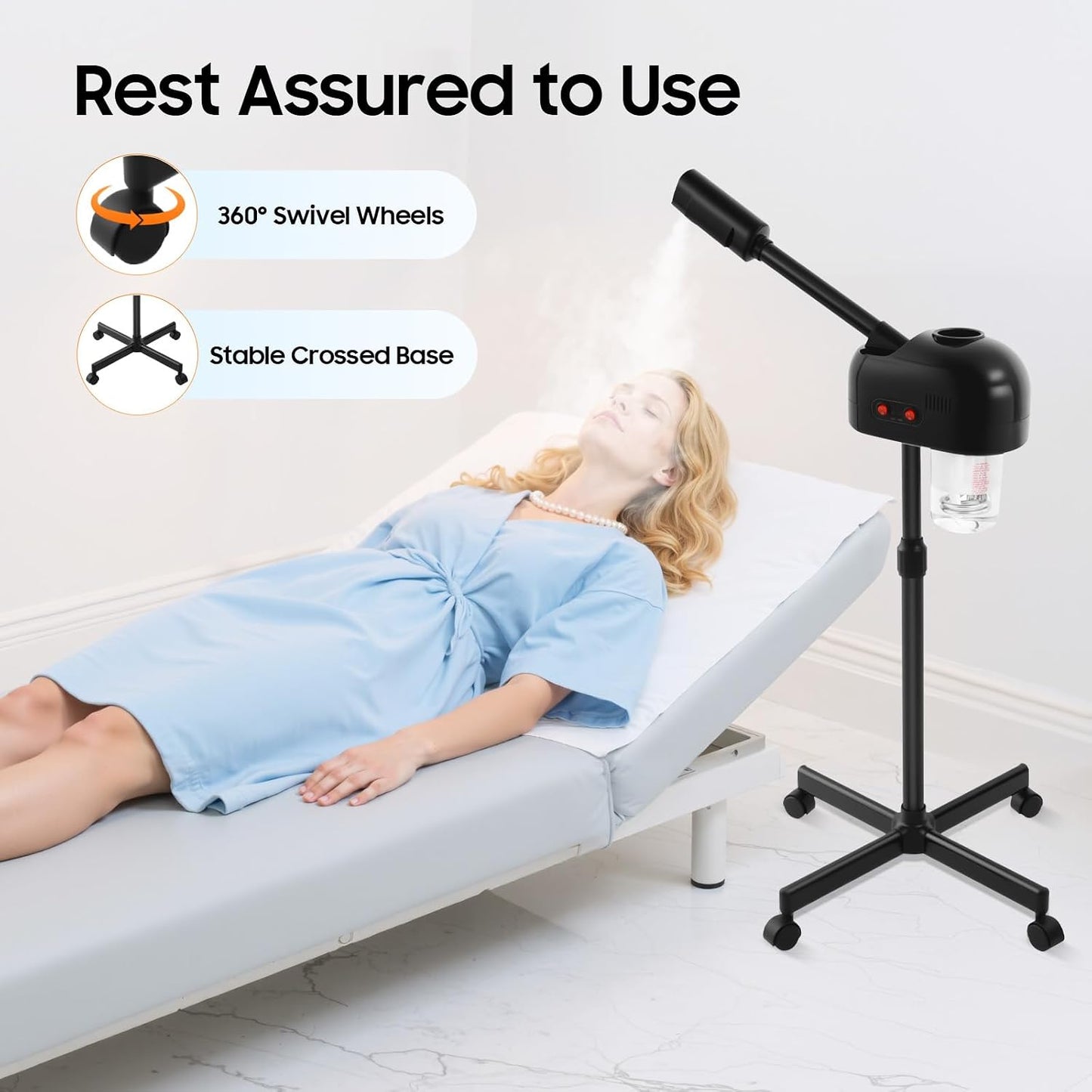 Professional Facial Steamer, 800W Ozone-Infused Steamer with 360° Rotation, 0.2Gal Tank Salon Spa Beauty Skin Care Equipment for Home, Salon, Spa (Black)