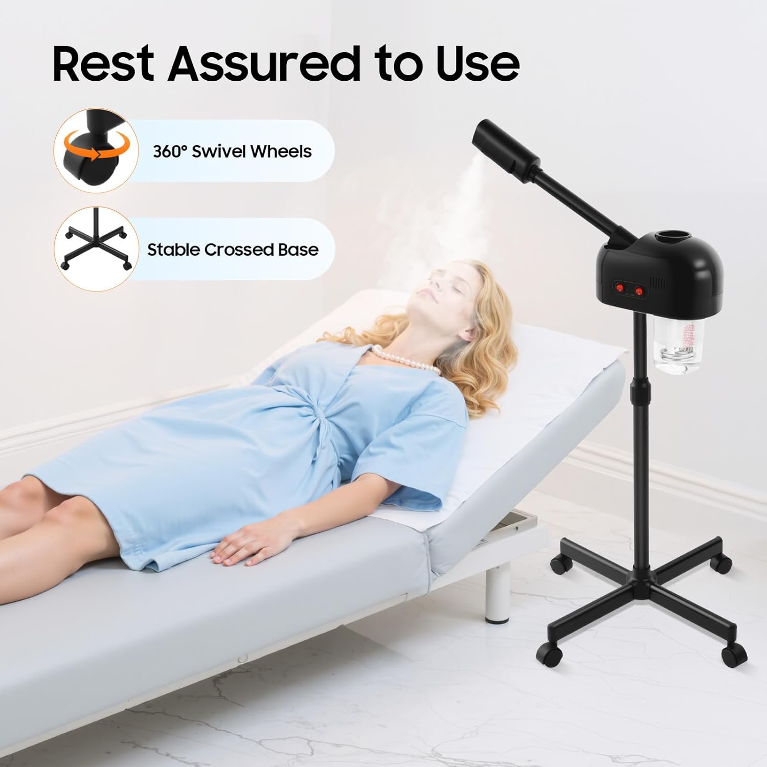 Face Steamer for Facial Deep Cleaning, Stand Facial Steamer with Hot Mist and 360° Rotatable Nozzle, Facial Steamers Home Facial Spa, Steamer Esthetician for Salon, Spa