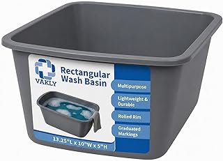 Vakly Wash Basins – Rectangular Plastic 7-Quart Graduated Hospital Soaking Tub with Markings – Small Portable Washbasin for Face Washing, Cleaning, Foot Bath, Dishes, Laundry & Bedside Care