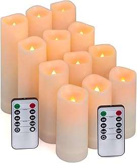 Aignis 12-Pack Waterproof Flameless Candles, 2.2" Slim Plastic Battery Operated LED Pillar Candles with 2 Remotes & Timers, Melt-Proof Fake Electric Candles for Outdoor Patio, Wedding, Home Decor