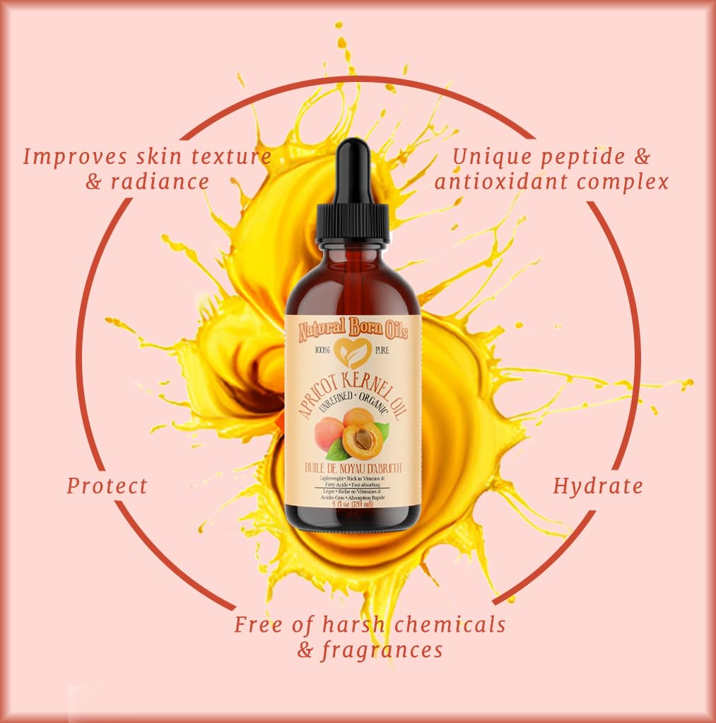 Natural Born Oils Apricot Kernel Oil, 1 Gallon, Organic, Cold-Pressed, Abundant in Fatty Acids, Hydrates Skin, Enhances Hair Luster