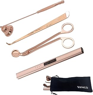 Candle Wick Trimmer Cutter Snuffer Arc Lighter Set Candle Care Kit Electric Plasma USB Rechargeable Long Windproof Lighter Candlesnuffer Candles Wicks Dipper (Rose Gold)