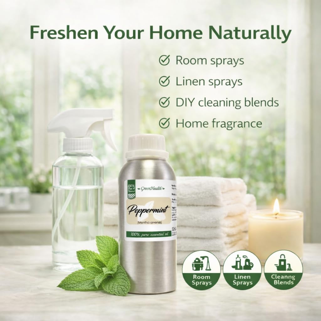 Peppermint Essential Oil – 8 fl oz (237 ml) Aluminum Bottle w/Plug Cap – 100% Pure Essential Oil – GreenHealth